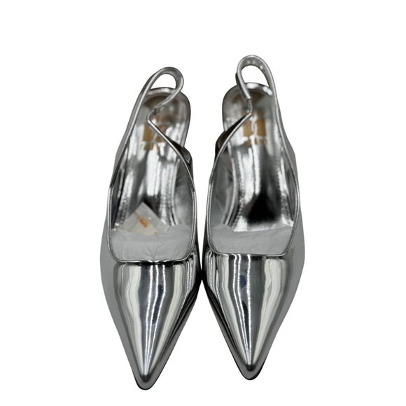 NEW Heelchic Womens Size 6 Silver Pointed Toe Slingback Heels Kitten Heel - Picture 2 of 16